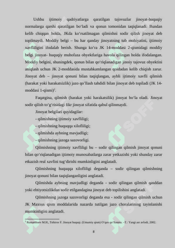 Jinoyatlarning tasniflanishi ahamiyati. 8