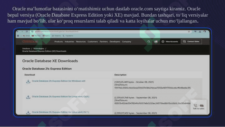 Ma'lumotlar bazasi oracle dasturini o'rnatish 2