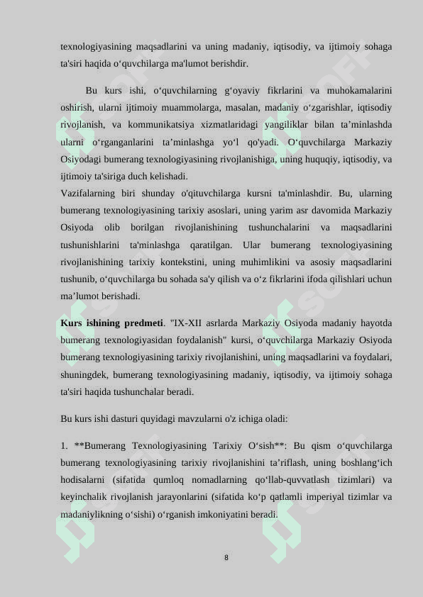 Tarix darslarida IX-XII ASRDA MARKAZIY OSIYODA MADANIY HAYOT BUMERANG TEXNOLOGIYASIDAN FOYDALANISH 8