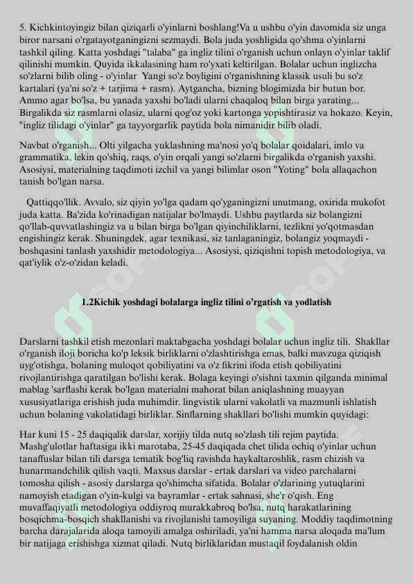 Ilk maktab yoshidagi bolalarning ingliz tilidan so’z boyligini oshirish metodikasi 8