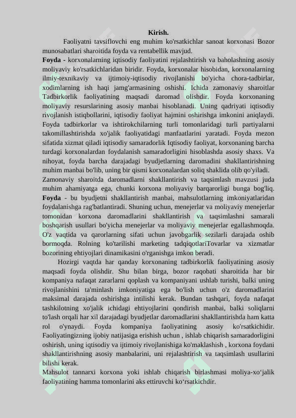Korxona foydasining taqsimlanishi va ishlatilishi. 2