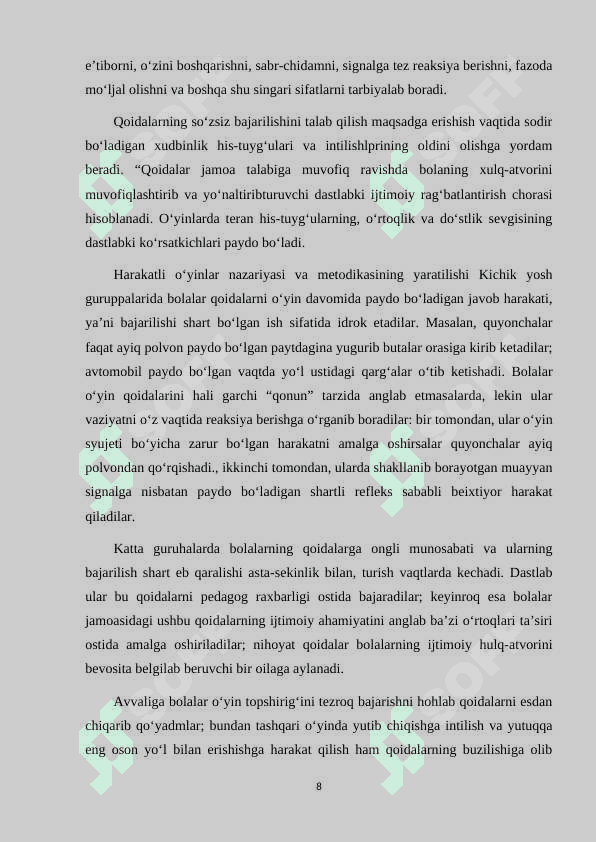 O'YIN VOSITASIDA FIDOYILIK TARBIYASI 8