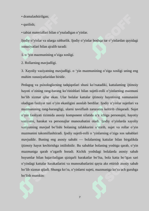 O'YIN BOLA FAOLIYATINING ASOSIY TURI SIFATIDA 7