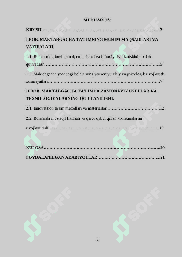 MAKTABGACHA YOSHDAGI BOLALARGA TA'LIM BERISHNING O'ZIGA XOSLIGI 2