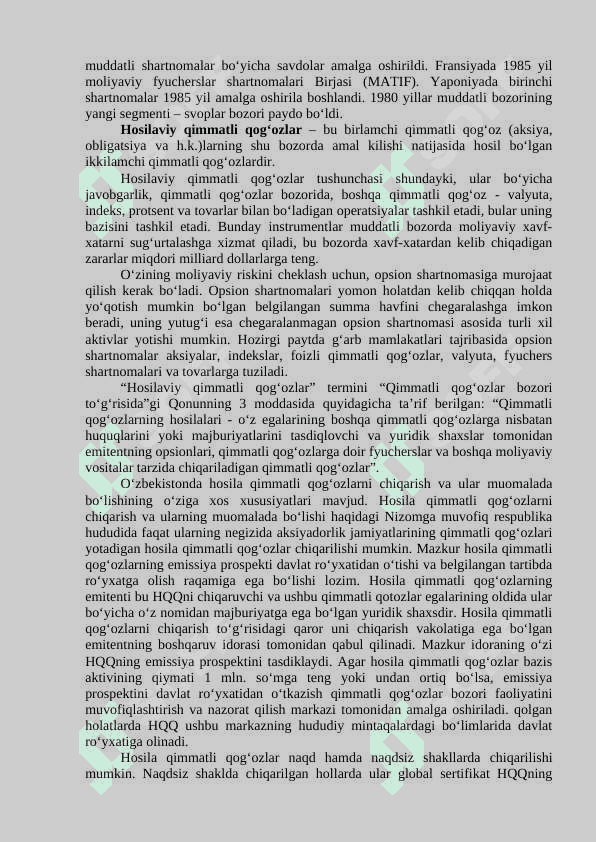 Hosilaviy qimmatli qog'ozlar bozori 2