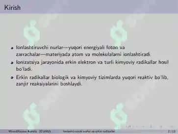 Ionlashtiruvchi nurlar ta’sirida erkin radikallarning hosil bo’lishi 2