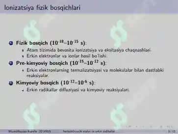 Ionlashtiruvchi nurlar ta’sirida erkin radikallarning hosil bo’lishi 3