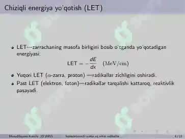Ionlashtiruvchi nurlar ta’sirida erkin radikallarning hosil bo’lishi 4