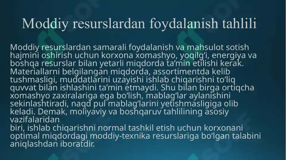 Moddiy resurslar bilan taminlanganlik va ulardan foydalanish tahlili 3