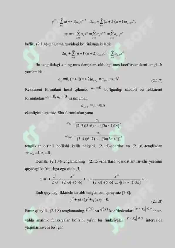 Differensial tenglama yechishni qatorga yoyish 2