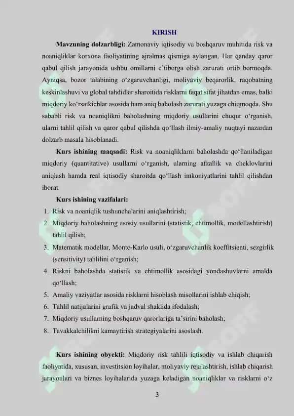 Risk va noaniqlikni baholashning miqdoriy usullari 3