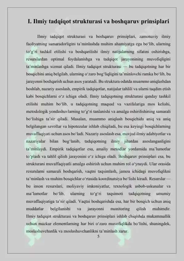 Tadqiqotni Tarkiblashtirish Boshqichi 5