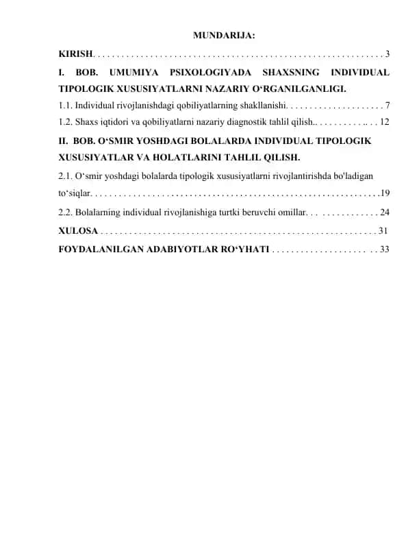 Individual tipologik xususiyatlar klassifikatsiyasi