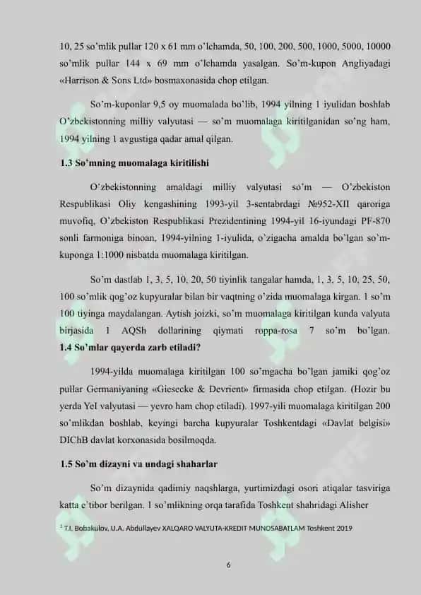 O'zbekistonda milliy valyutaning muomilaga kirishi va uning mamlakat iqtisodiyotiga ta'siri 6
