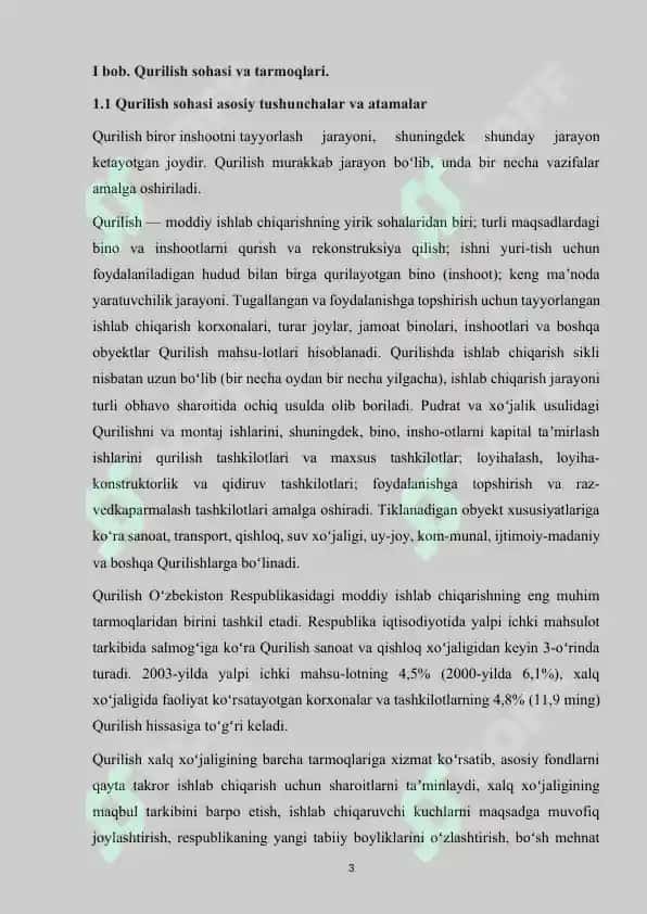 Qurilish sohasi va tarmoqlari. 3