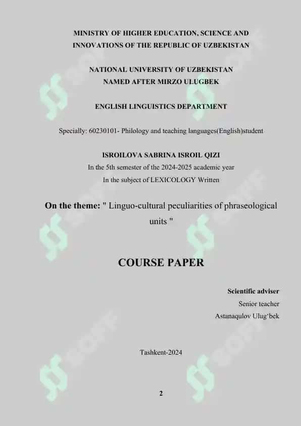 "Frazeologik birliklarning lingvomadaniy xususiyatlari" kurs ishi 2