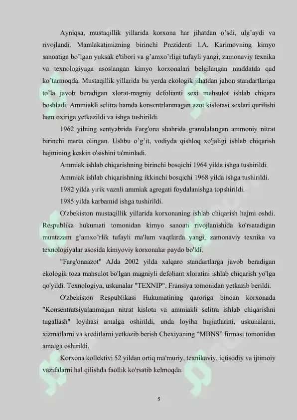 “Farg'onaazot” AJ amaliyot hisoboti 5