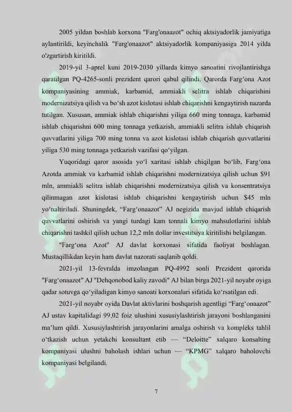 “Farg'onaazot” AJ amaliyot hisoboti 7