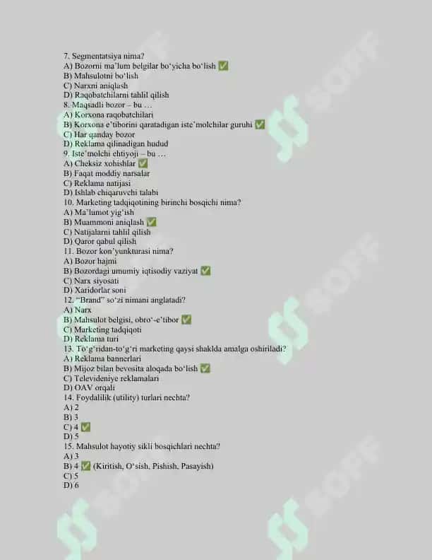 Marketing asoslari fanidan 40-test savollari 2