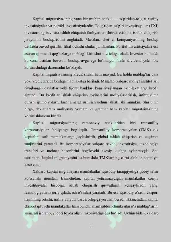 Xalqaro kapital migratsiyasi tarkibi va rivojlanish tendensiyalari 7