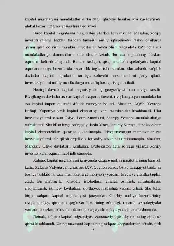 Xalqaro kapital migratsiyasi tarkibi va rivojlanish tendensiyalari 8