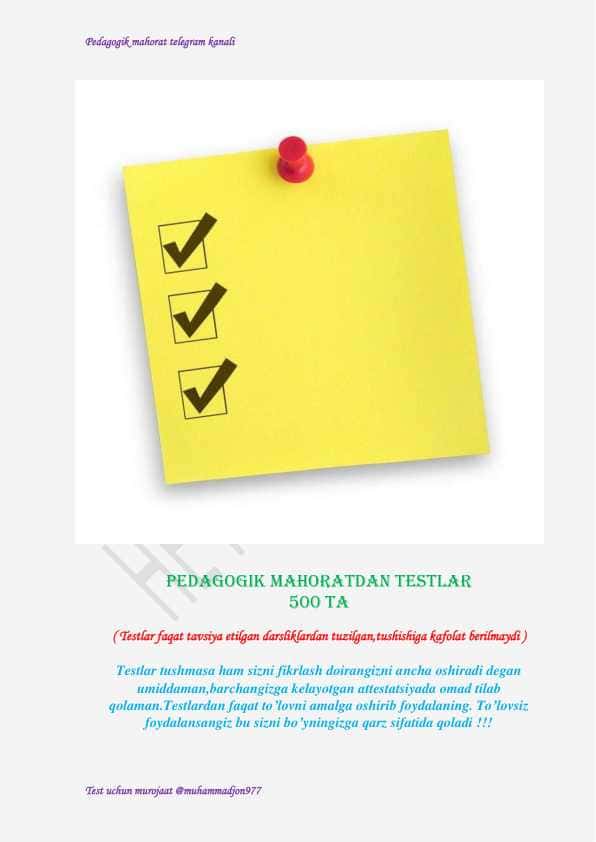500 ta Pedagogik mahoratdan testlar