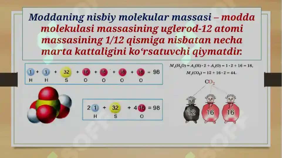 Atom massasi, Molekulyar massasi, Moddamiqdori va allotropiya 4
