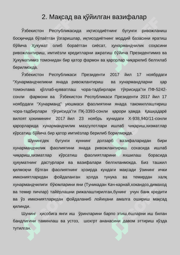 biznes reja: darvoza biznesi (namuna) 4