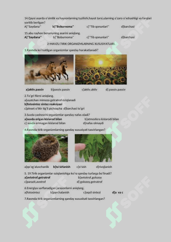 5-sinf botanika fanidan test javoblari bilan 3