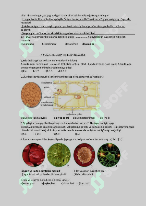5-sinf botanika fanidan test javoblari bilan 7