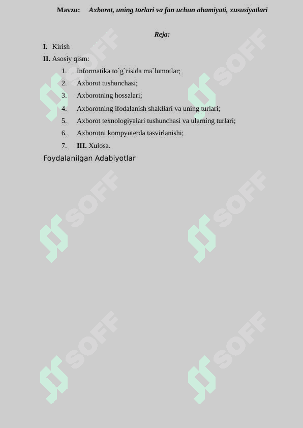 Axborot, uning turlari va fan uchun ahamiyati, xususiyatlari 2