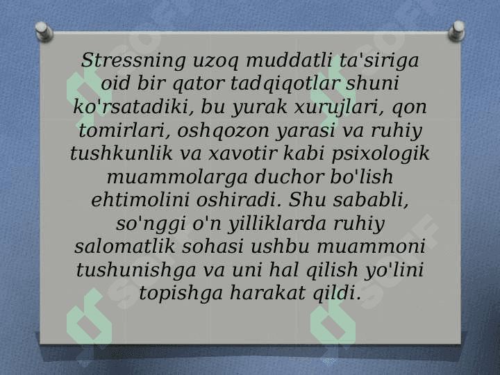 TIBBIYOT HODIMLARIDA EMOTSIONAL HOLATLARNING O’ZIGA HOSLIGI: STRESS VA UNING BOSQICHLARI, BARTARAF ETISH YO’LARI 4