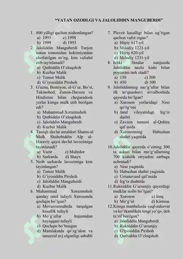 "VATAN OZODLGI VA JALOLIDDIN MANGUBERDI" 2