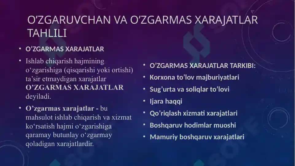 Mahsulot ishlab chiqarish va davr xarajatlari tahlili 7