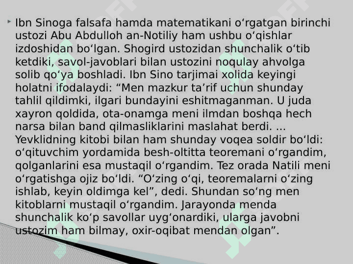 Buxora tibbiyoti.Abu Ali Ibin Sino hayoti va ijodi 7