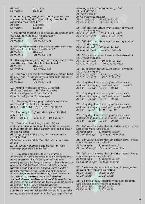 Kimyo fanidan Masalalar to’plami. 6
