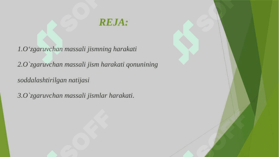 O‘zgaruvchan massali jism harakati 2