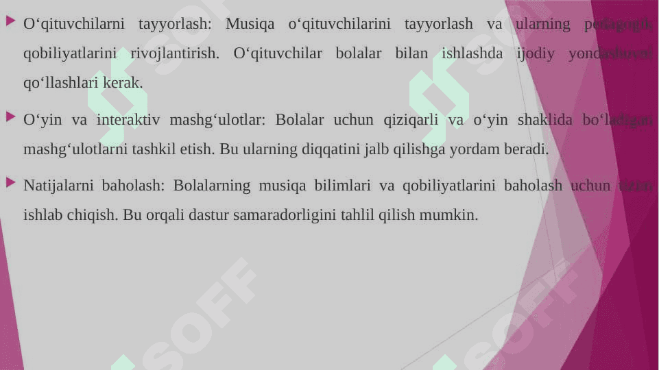 Ilk qadam davlat o'quv dasturi asosida faoliyat markazlarida maktabgacha yoshdagi bolalarni estetik rivojlantirishni tashkil qilish (Musiqa asboblaridan foydalanishga o'rgatish) 4