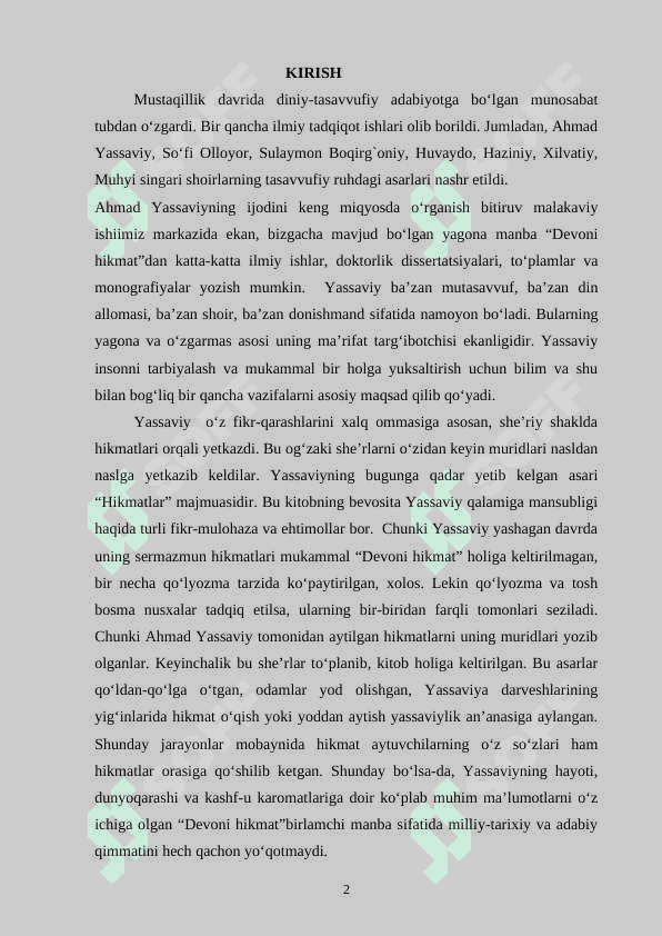 Ahmad Yassaviy ijodida tasavvuf g'oyalarining aks etishi 2