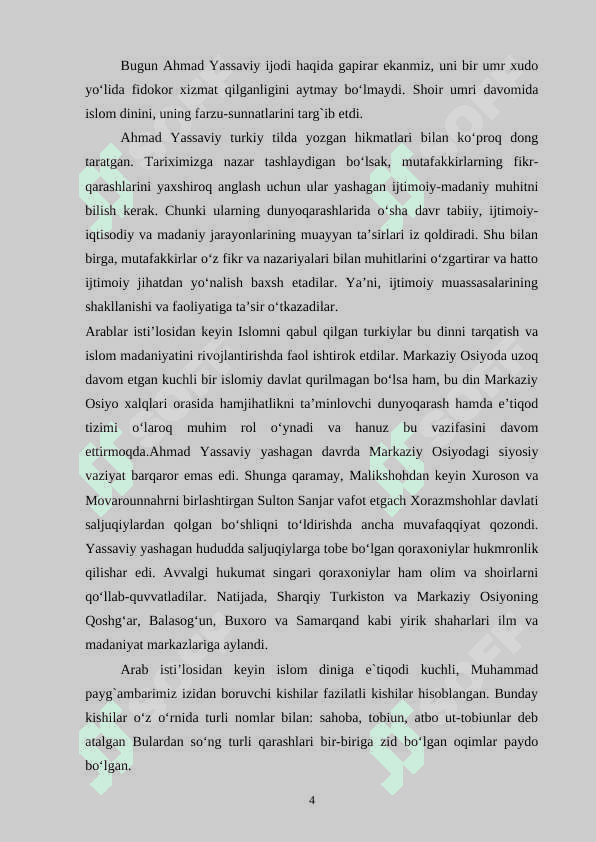 Ahmad Yassaviy ijodida tasavvuf g'oyalarining aks etishi 4