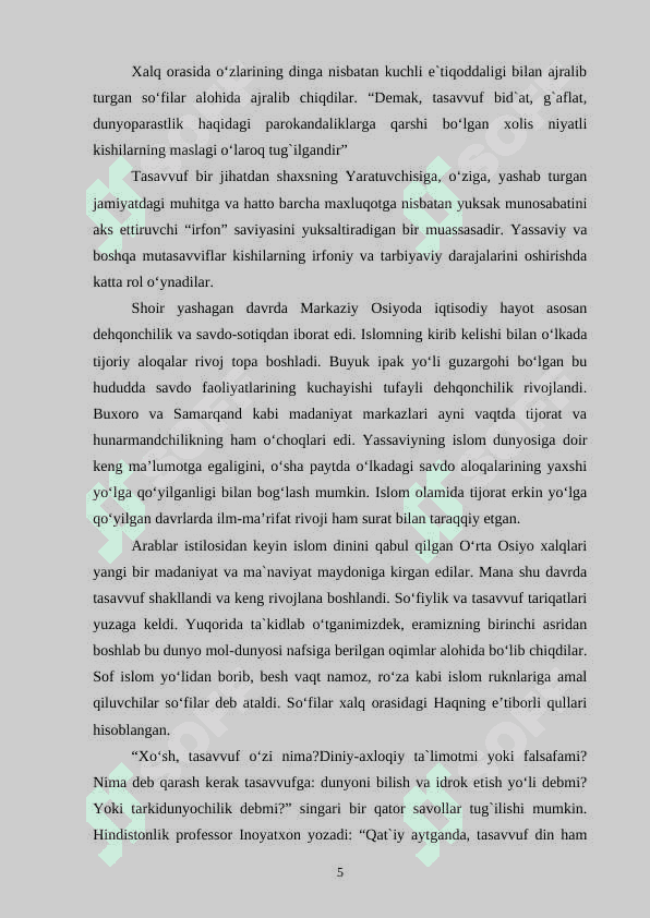 Ahmad Yassaviy ijodida tasavvuf g'oyalarining aks etishi 5