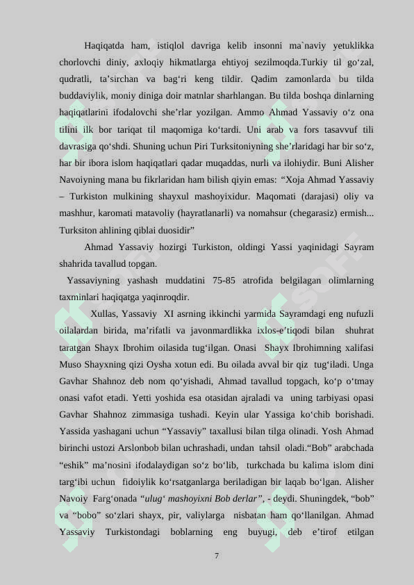 Ahmad Yassaviy ijodida tasavvuf g'oyalarining aks etishi 7