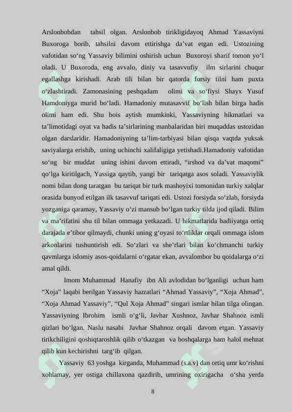 Ahmad Yassaviy ijodida tasavvuf g'oyalarining aks etishi 8