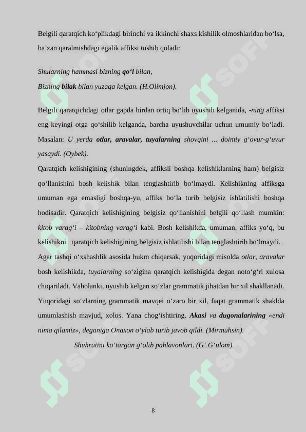 Kelishik va koʻmakchi sinonimiyasining taʼlim bosqichlari darsliklarida berilishi 8