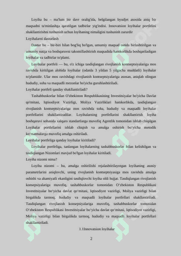 Innovatsion loyihalar portfelini shakllantirish 2
