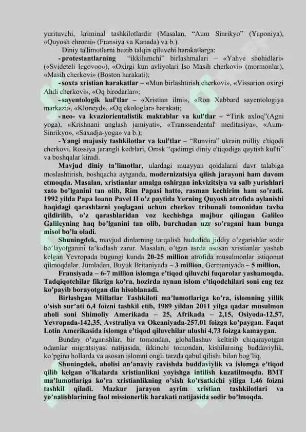 Yangi diniy ta`limotlar va sektalar 2