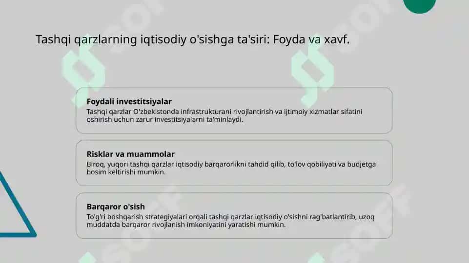Mamlakat iqtisodiyotida  tashqi qarzlarni roli va oqibatlari 4