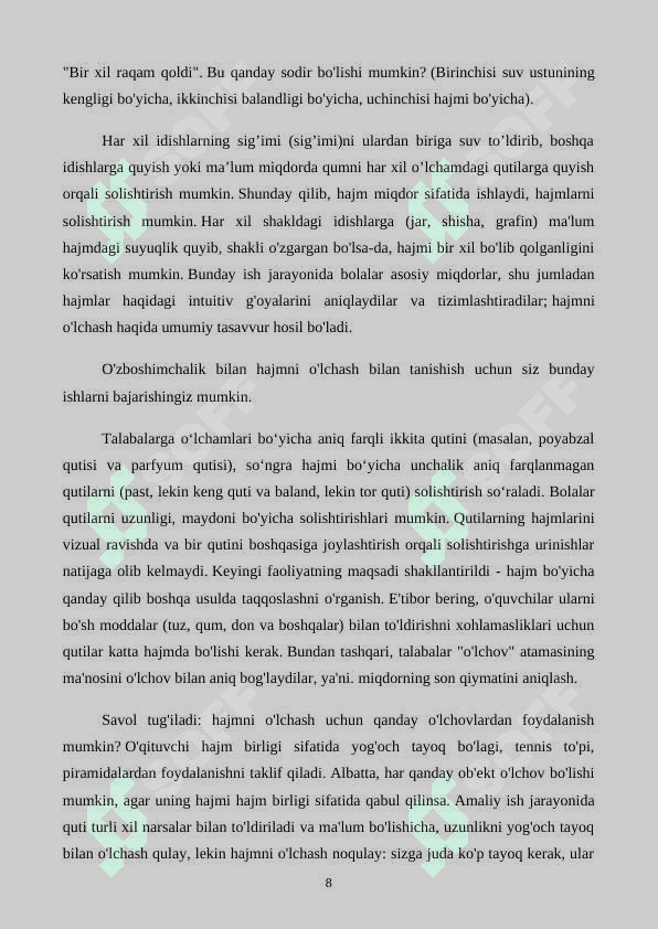 Boshlangʻich sinf matematika darslarida hajm tushunchasi oʻrgatish metodikasi. 8