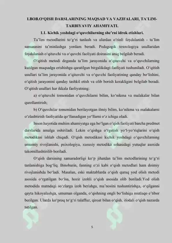 OʻQISH SAVODXONLIGI DARSLARIDA LIRIK SHE’R OʻTISH USLUBIYATI (3-4-SINFLAR MISOLIDA) 5