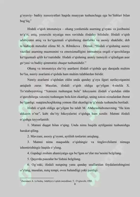 OʻQISH SAVODXONLIGI DARSLARIDA LIRIK SHE’R OʻTISH USLUBIYATI (3-4-SINFLAR MISOLIDA) 8